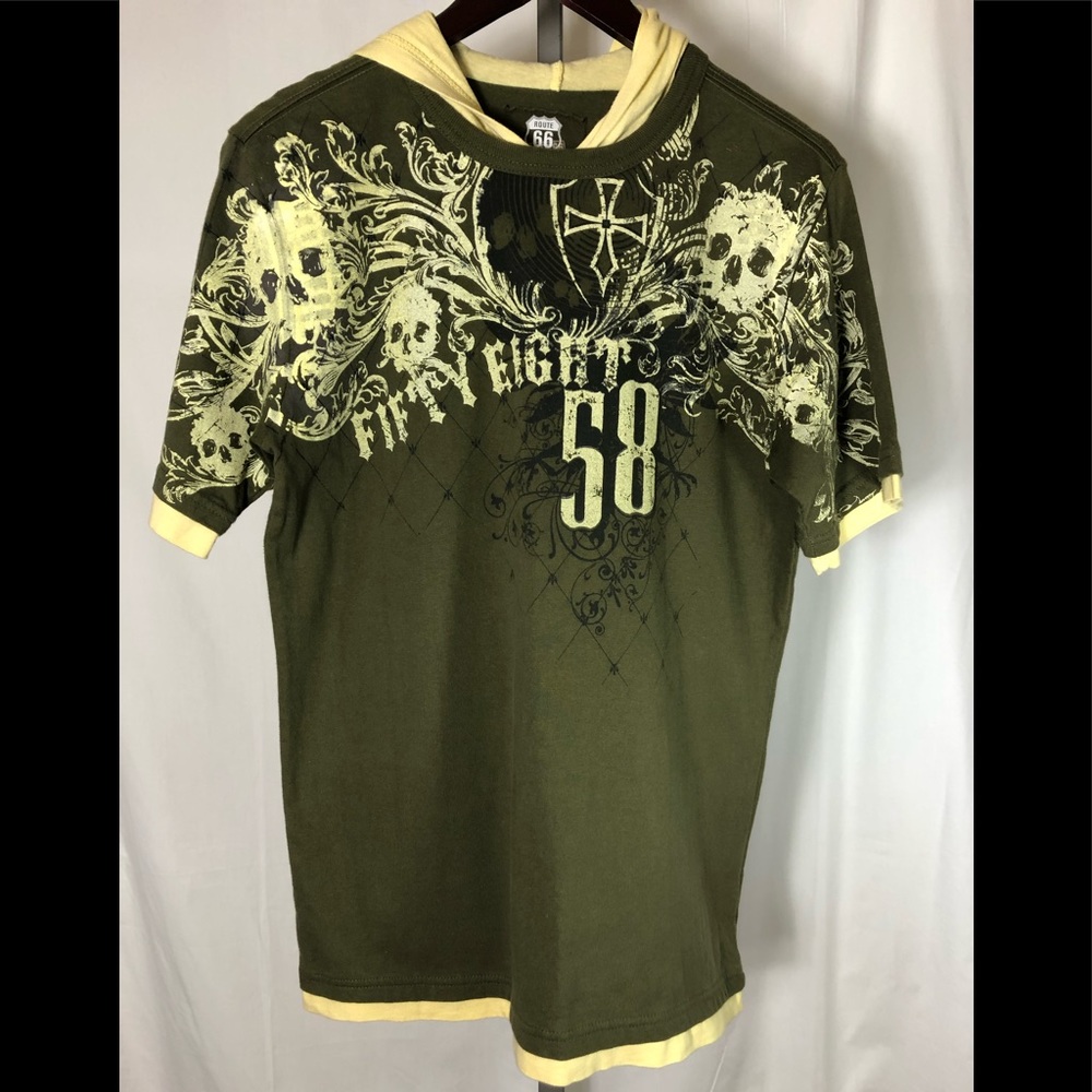 ROUTE 66 Men’s SS T-Shirt Hoodie Green/Yellow